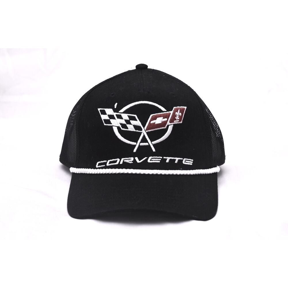 Corvette C3 Cross Flags Trucker Snapback Hat Black GM Licensed Adjustable